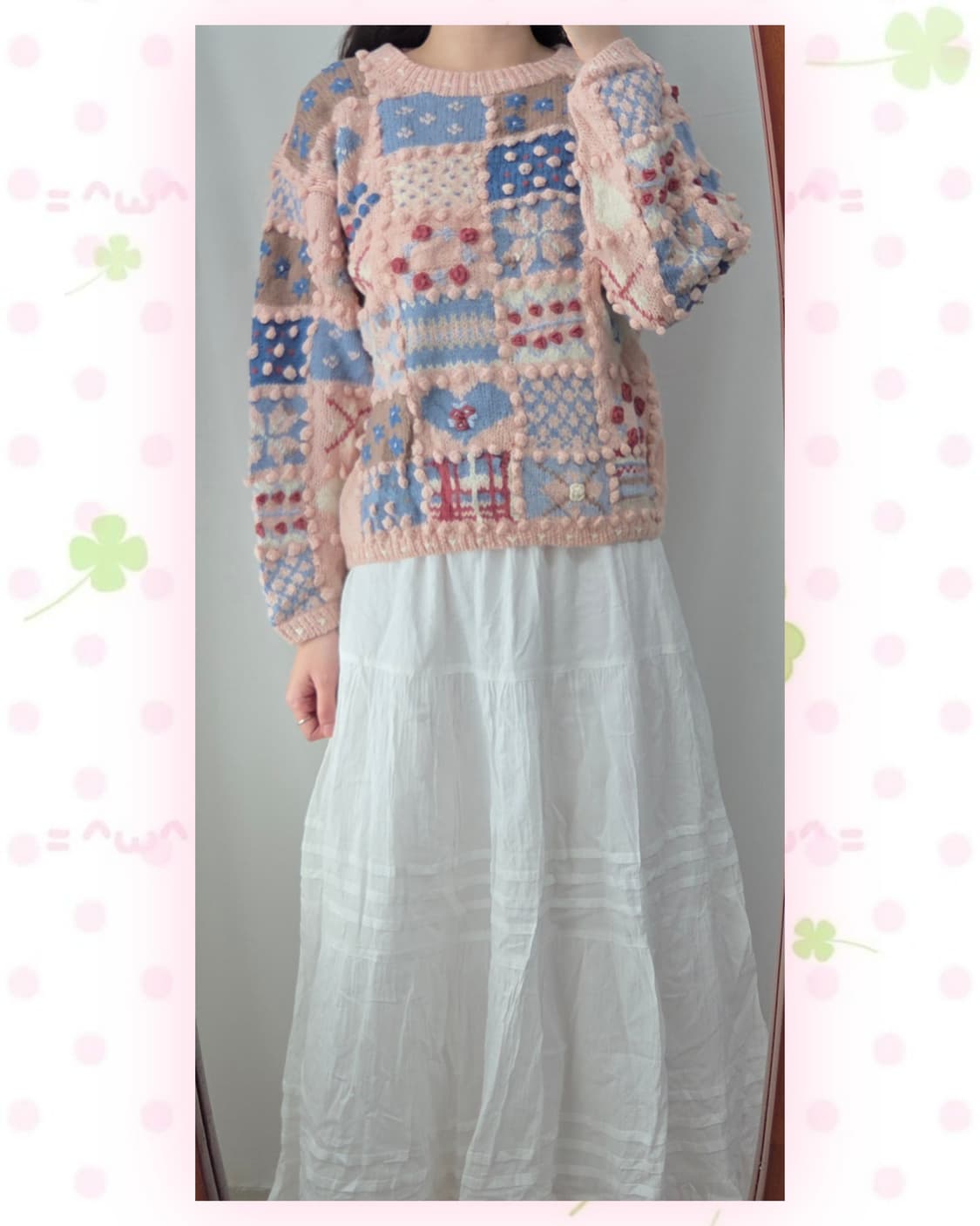 핑크 패치워크 폼폼이 니트 상품이미지1