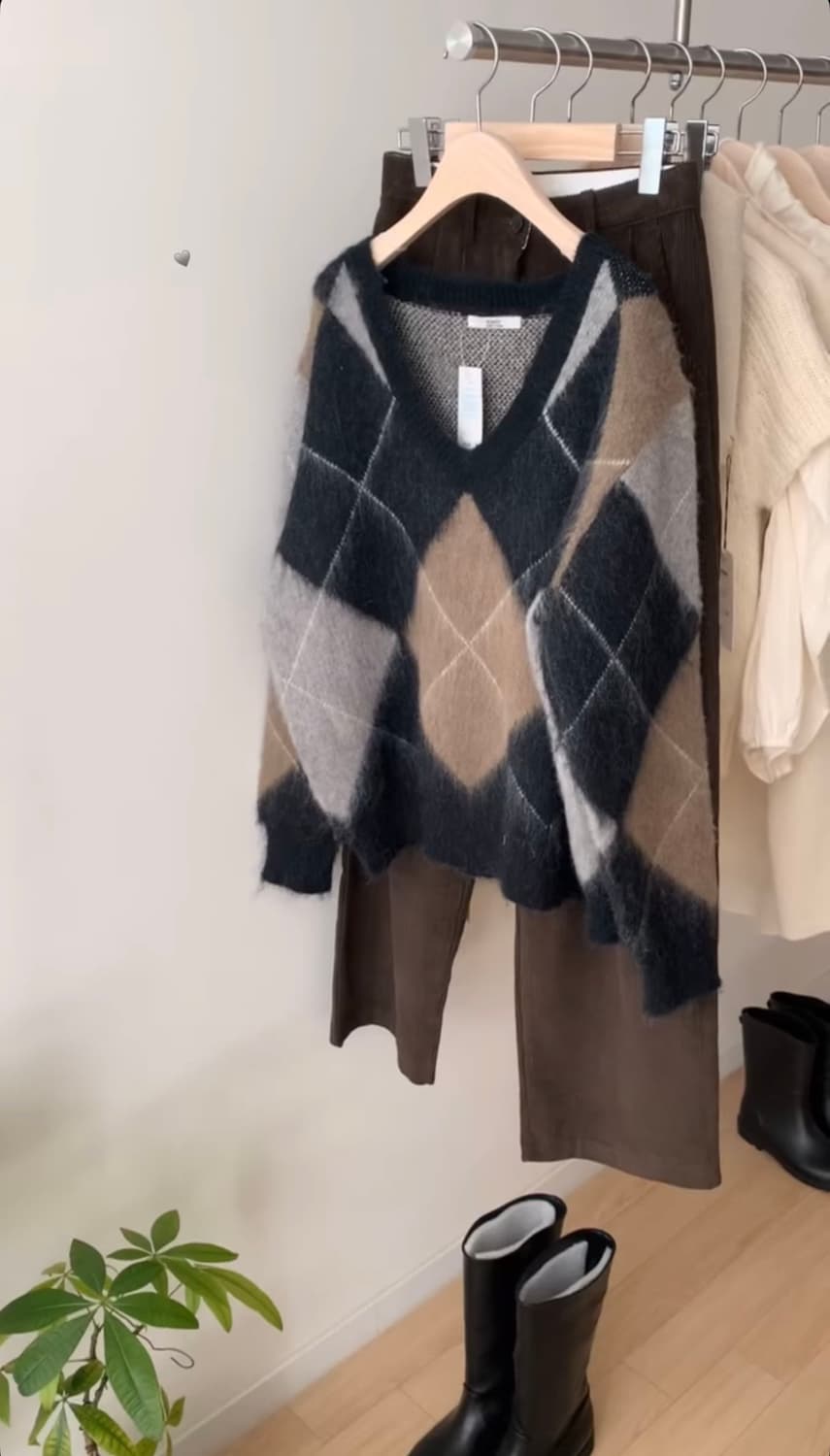 (새상품)누아누아 아가일 니트 상품이미지4