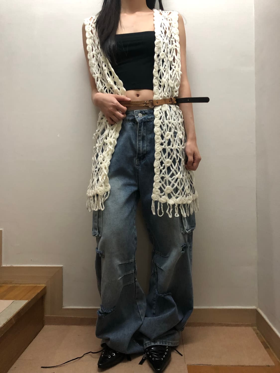 빈티지 화이트 크로쉐 베스트 상품이미지3