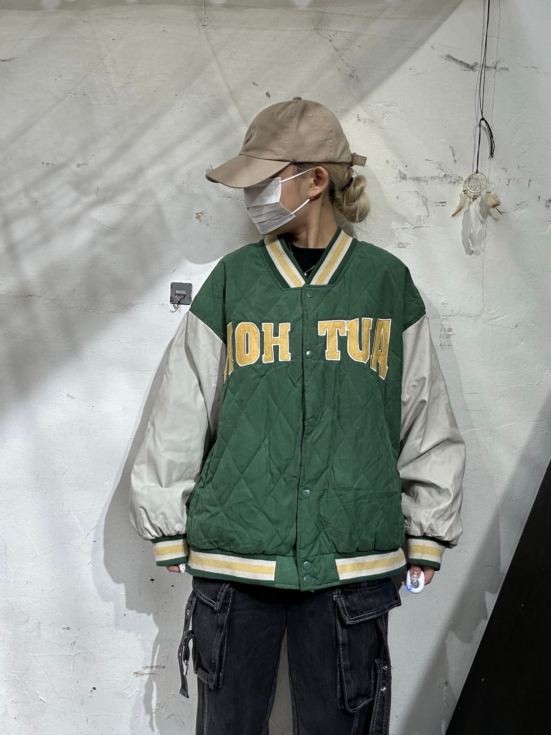 일본 빈티지 그린 오버핏 퀼팅 봄버 바시티 자켓 L 상품이미지2