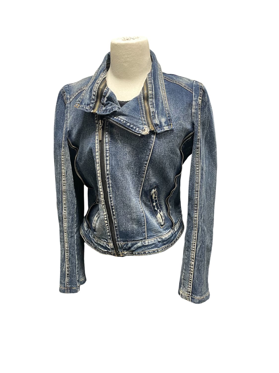 와투케 지퍼디테일 진청워싱 사선자켓 상품이미지2