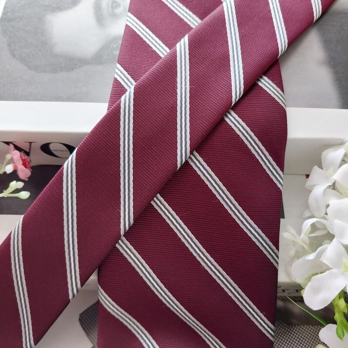 마이클 코어스 넥타이 와인 스트라이프 A+등급 K2211 상품이미지3