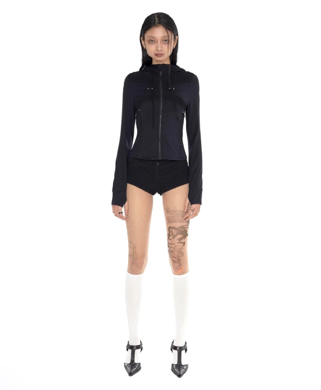 Pierced finger hole hoodie jacket (Black 상품이미지1