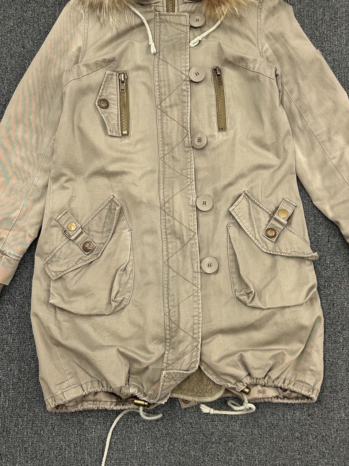 M)INGNI vintage 여성 베이지 퍼 후드 야상 자켓 상품이미지2