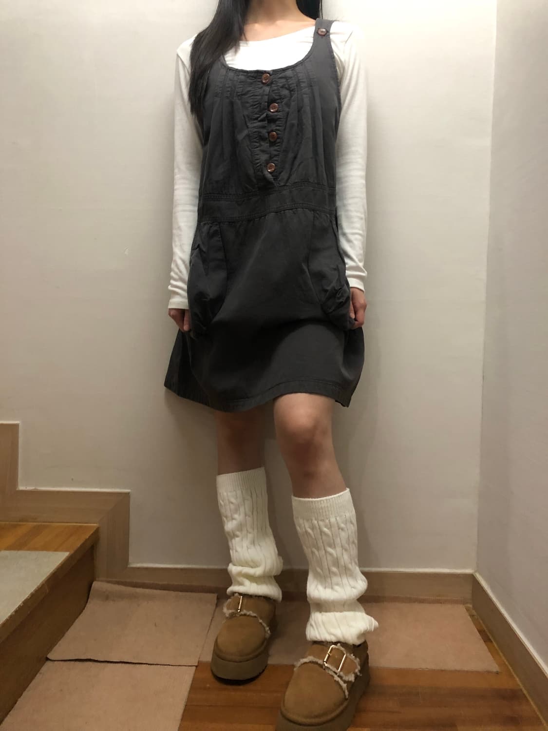 빈티지 그레이 버튼 원피스 상품이미지8