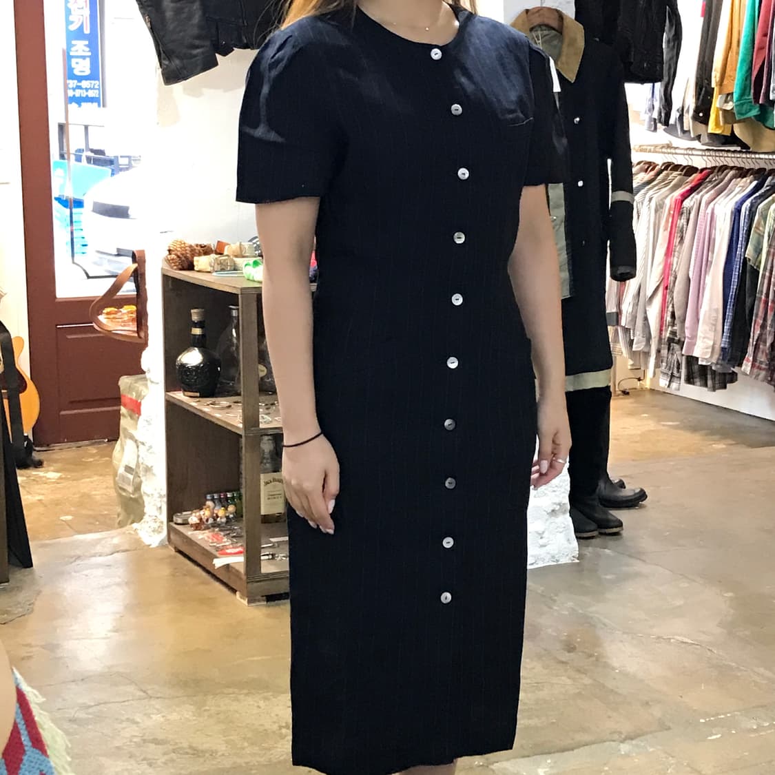 브룩스브라더스 블랙 네이비 스트라이프 풀버튼 린넨 원피스 여성 55  상품이미지7