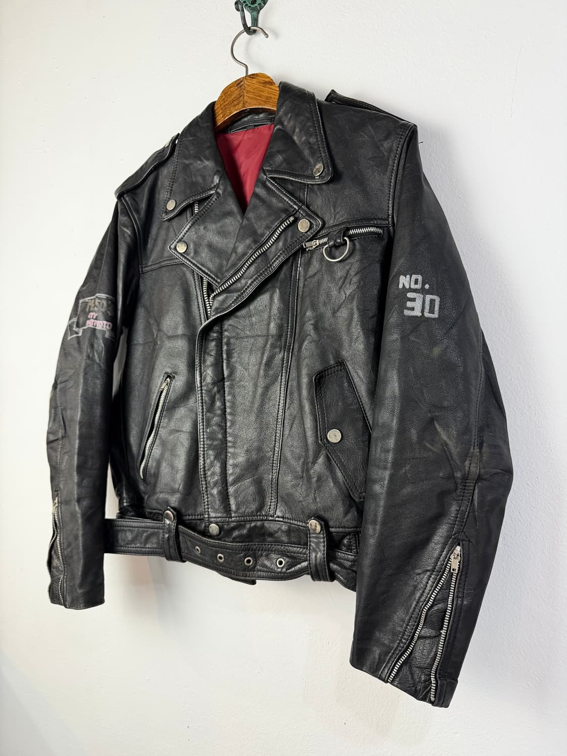 90s 빈티지 핸드 페인티드 레더 라이더 자켓 상품이미지5