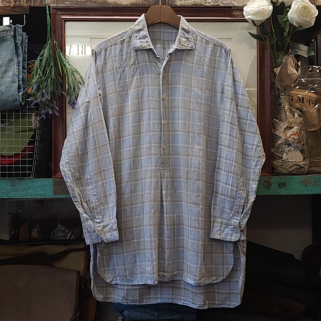 60s 프랑스 워크셔츠 가드너 빈티지 셔츠 스카이 블루 롱 튜닉 셔츠 m 상품이미지2