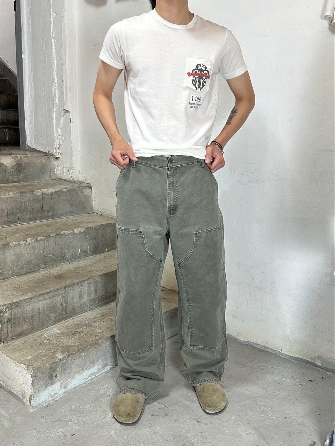 00's OG 칼하트 B136 더블니 팬츠 칼하트 MOS 모스그린 상품이미지2