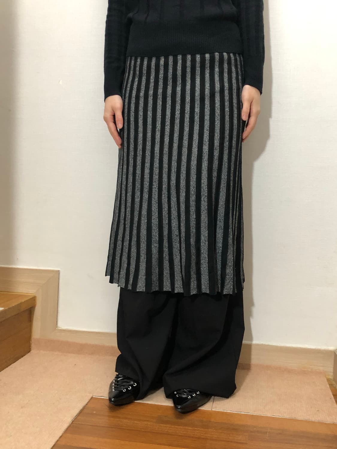 빈티지 블랙 스트라이프 스커트 상품이미지4