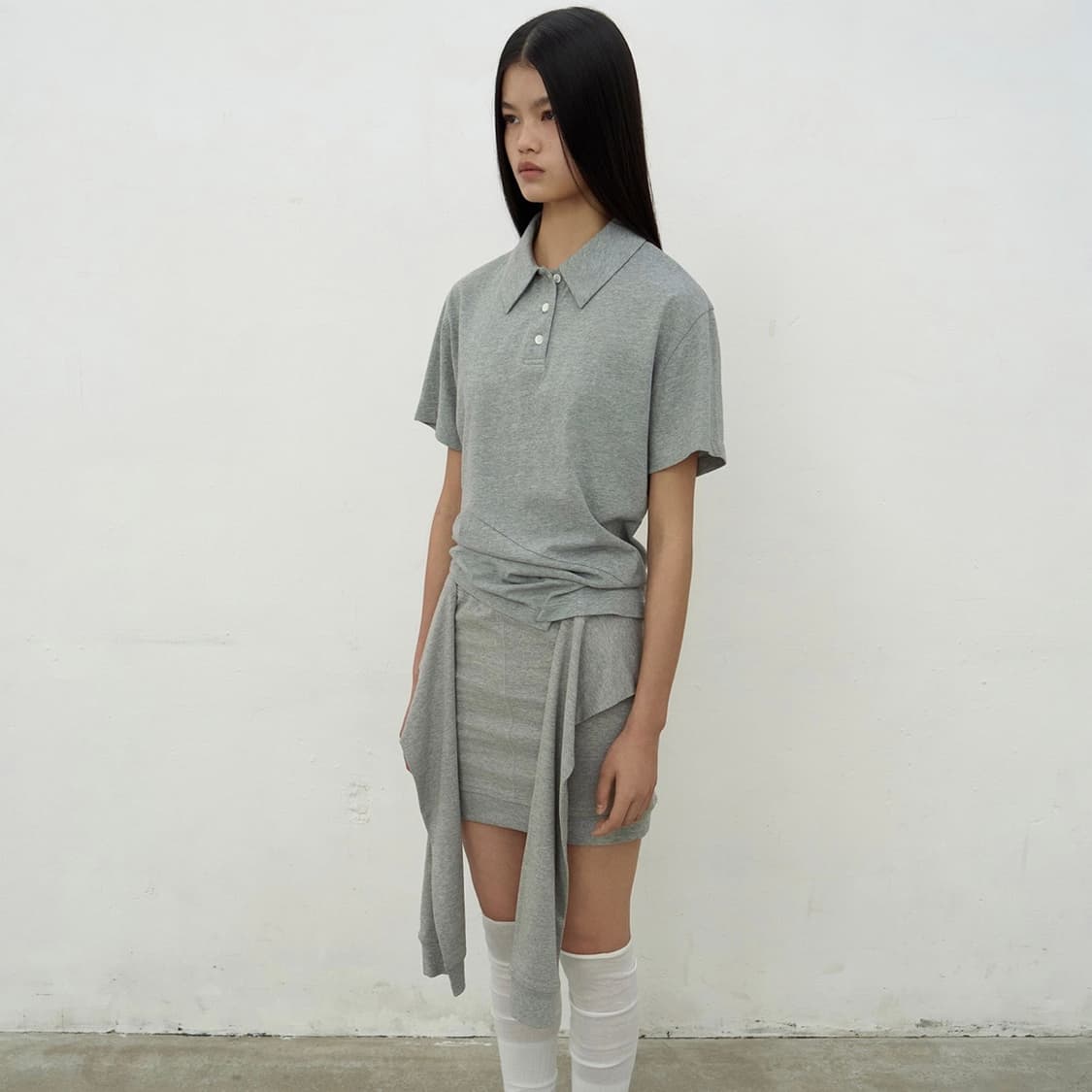 Lcdctm OPEN COLLAR TOP (MELANGE GREY) 상품이미지2