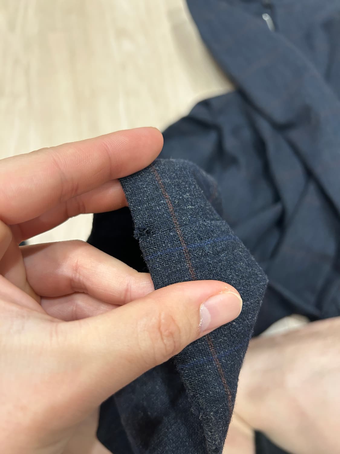 웨이비니스 딥 원턱 울 체크 트라우저 슬랙스 네이비 2 상품이미지6