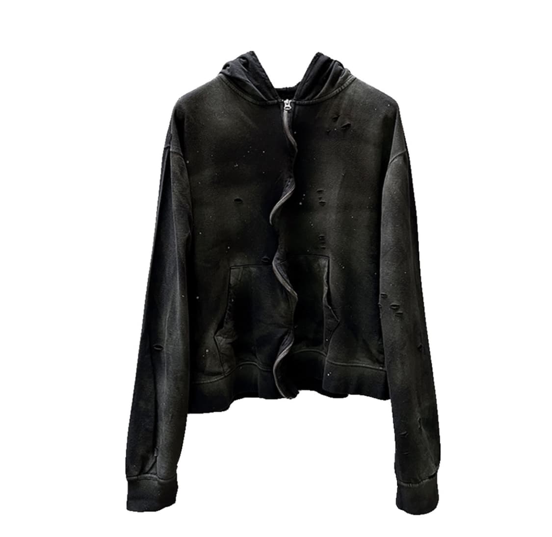 [2] 언더마이카 빈티지 웨이빙 집 슬림 핏 집업 후디 블랙 상품이미지1