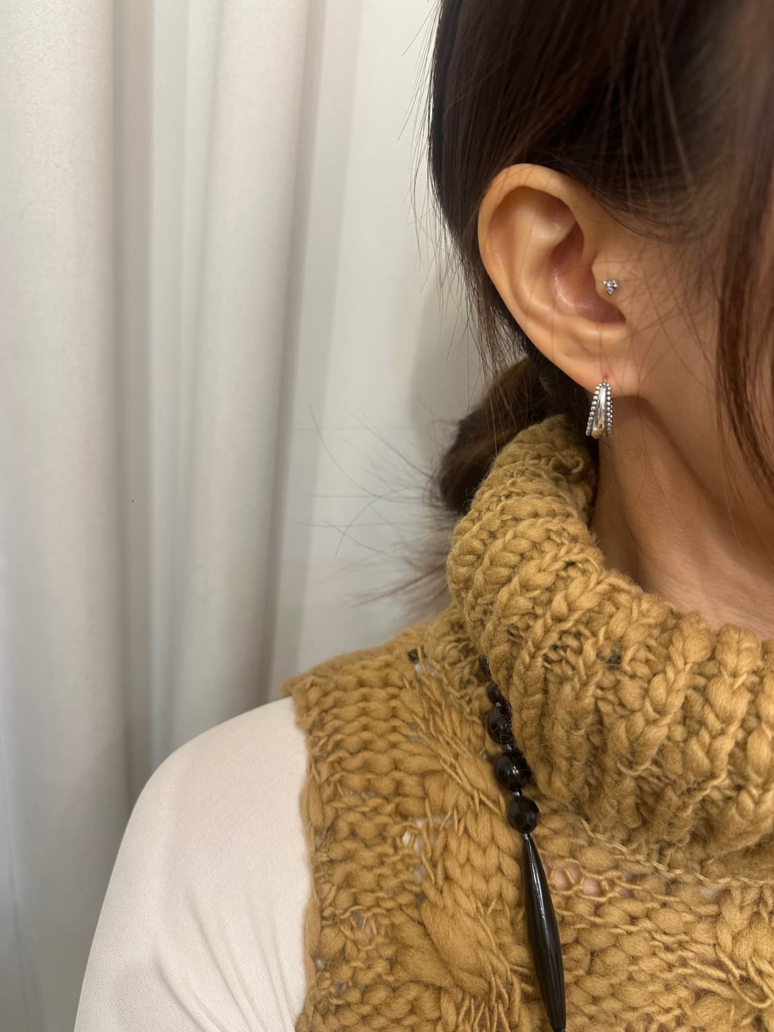 Beaded Edge Hoops 925Silver Earring 상품이미지4