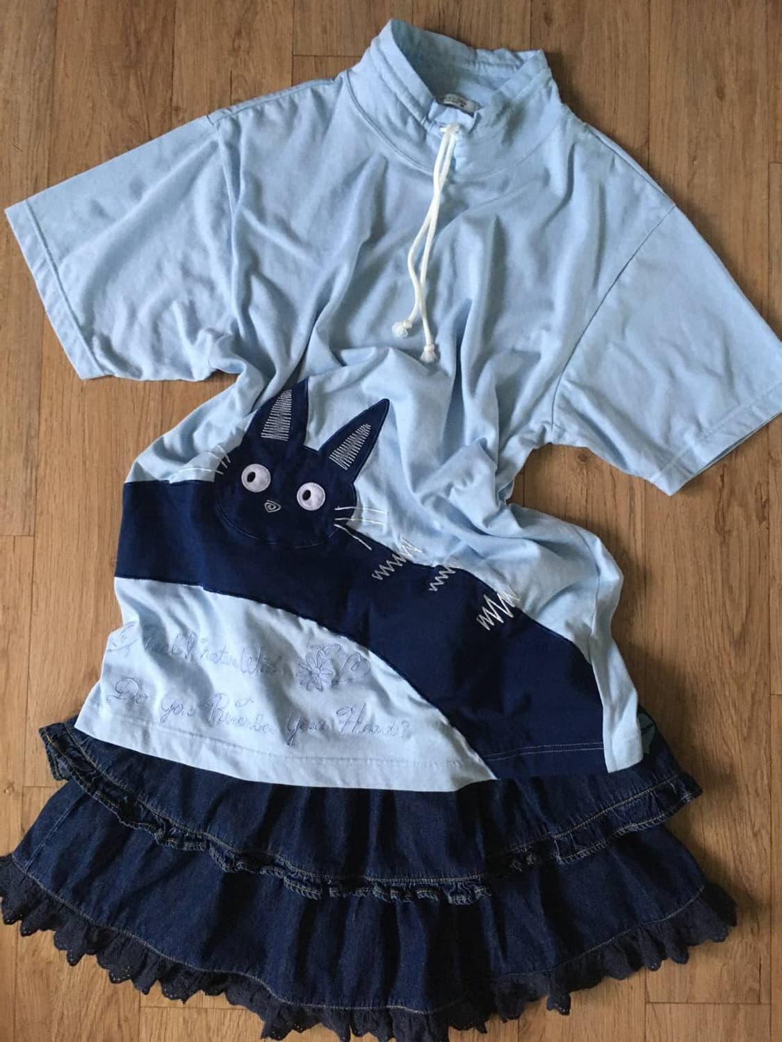 일본빈티지 모리걸 헤이세이 고양이 도트 갸루 네코 지브리 키키 코디세트 상품이미지1