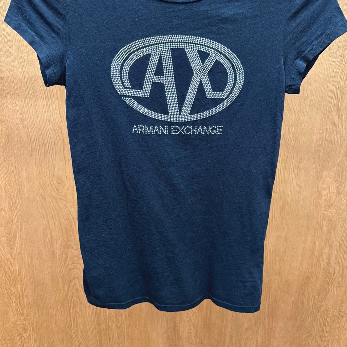 아르마니 익스체인지 캡소매 티셔츠 로고 큐빅 장식 디테일 슬림핏 네이비 상품이미지5
