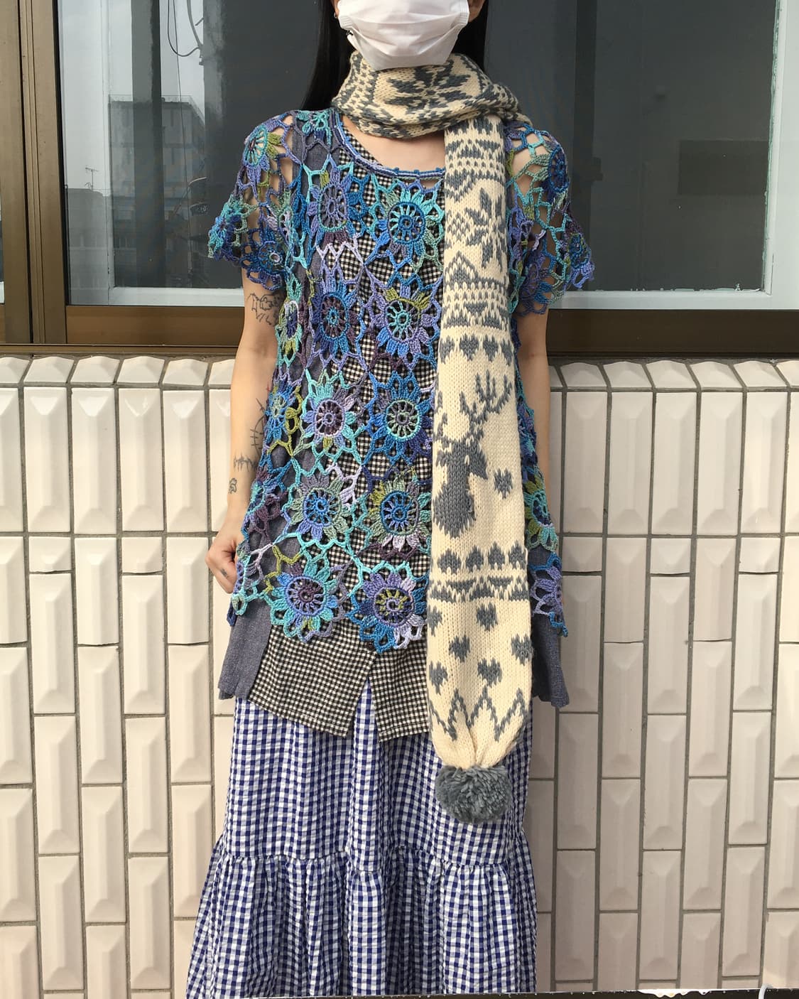 snow pattern pom pom knit muffler 상품이미지5