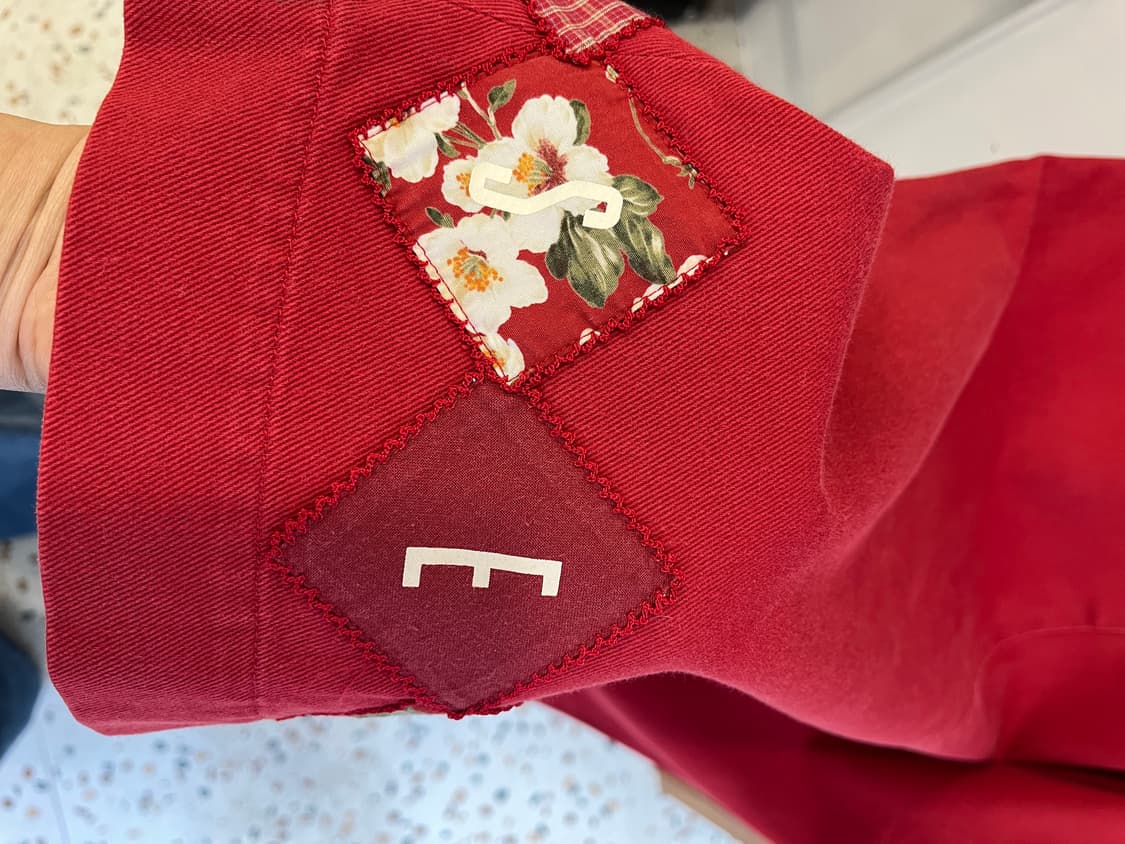 [정품] 핑크하우스 빈티지 레드 패치워크 멜빵치마 상품이미지5