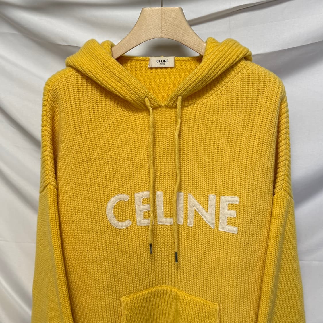 [S+급/M] 셀린느 리브드 울 니트 후드티 옐로우 상품이미지2