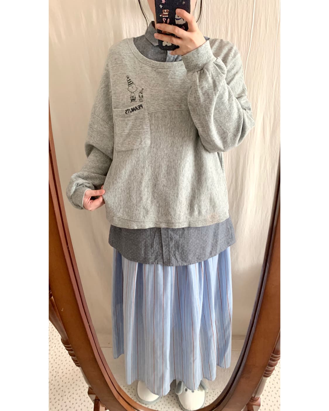 모리 하늘 스트라이프 롱스커트 상품이미지5