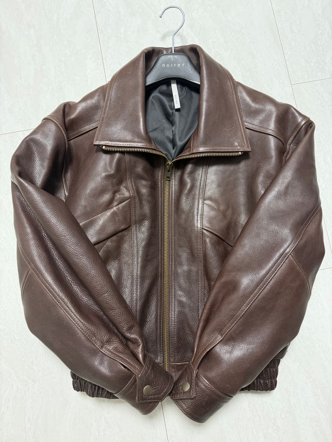 노이어 엔틱 카우 레더 하이넥 블루종 48 상품이미지1