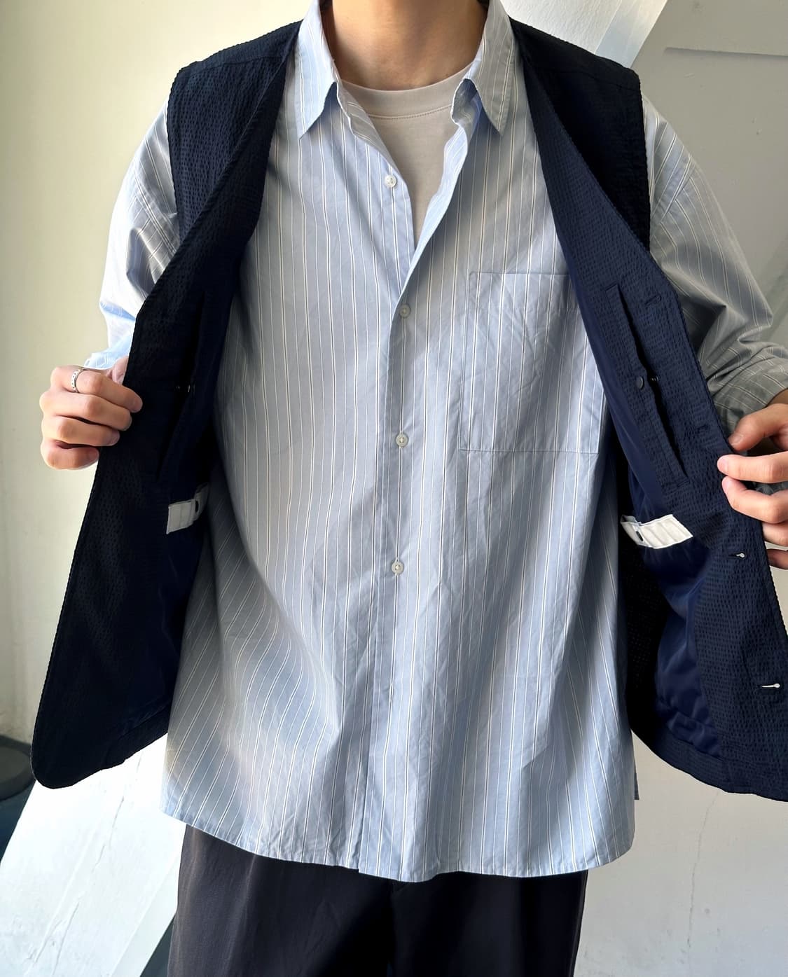 Cotton sucker fabric work design vest 상품이미지9