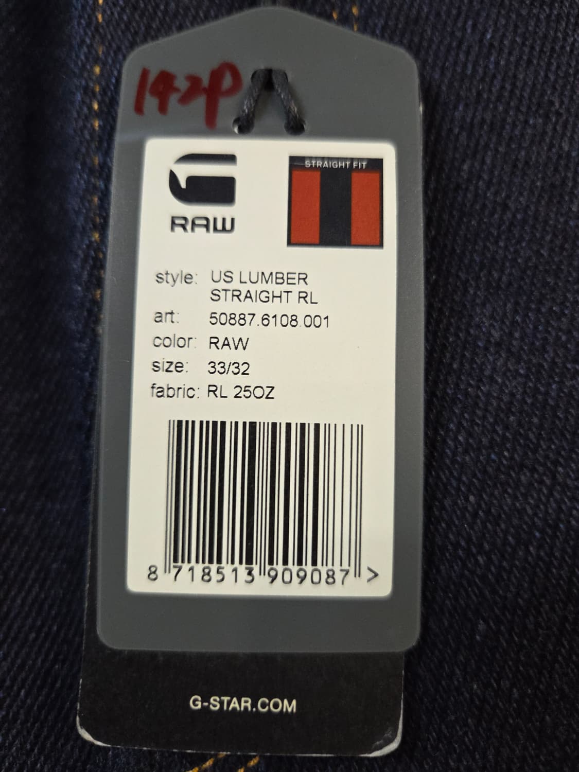 G-Star RAW 다크 RL 25OZ 헤비 데님 청바지(W33/L32) 상품이미지6