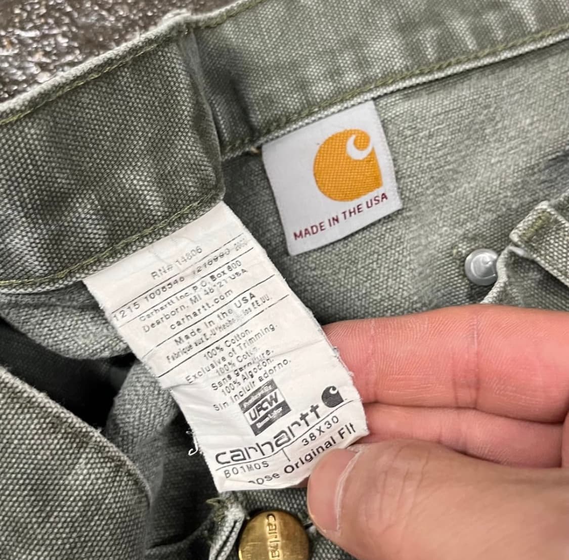 38*30) 칼하트 덕캔버스 더블니 모스그린 상품이미지4