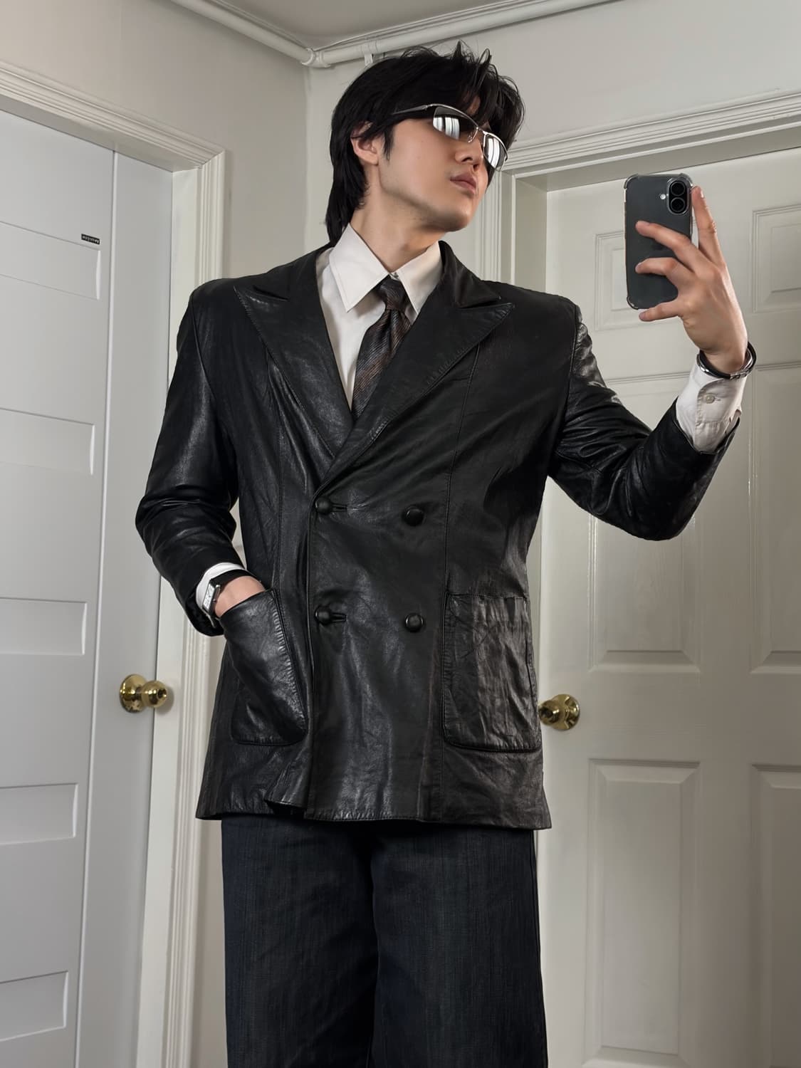 리얼레더 더블 블레이저 상품이미지2