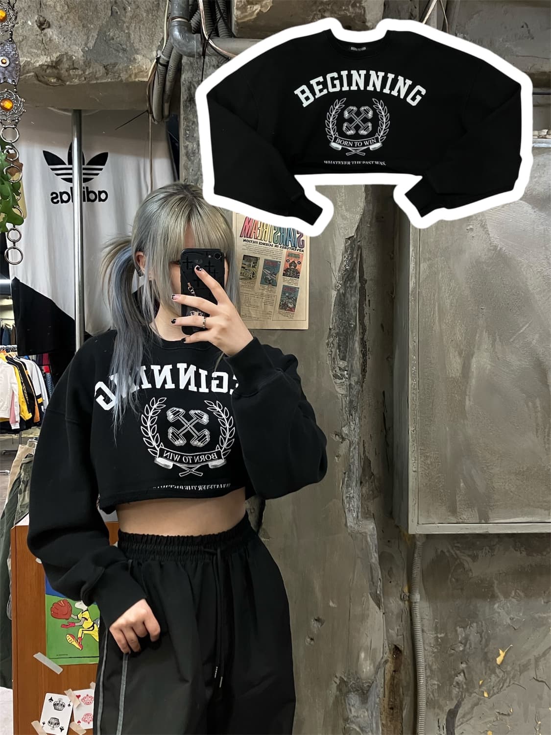 본투윈 크롭 맨투맨 블랙  #csz678 상품이미지1
