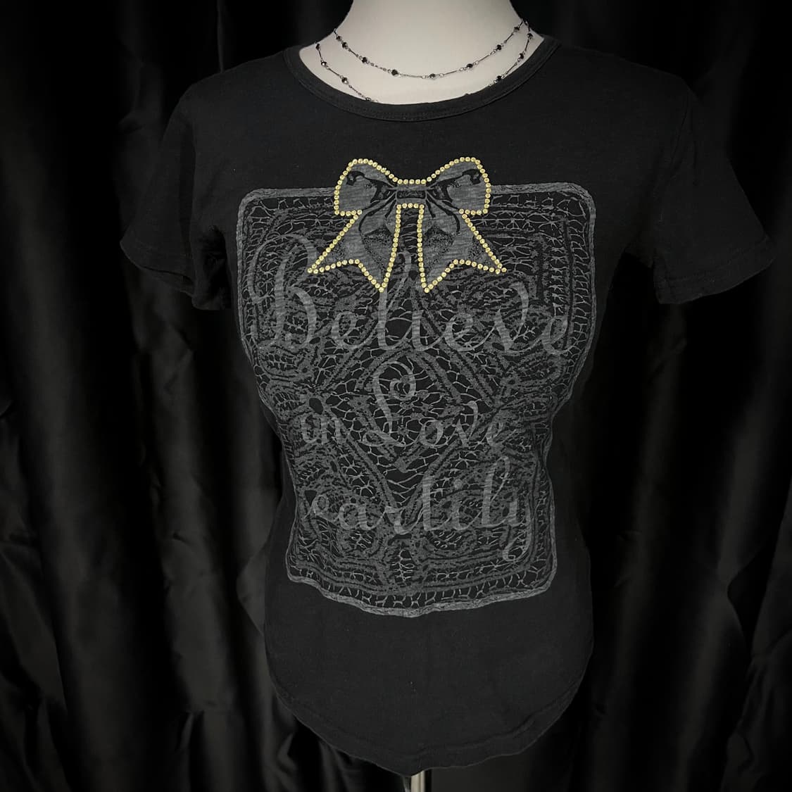 갸루 리본 반팔 탑 로걀탑 딱붙 상품이미지2