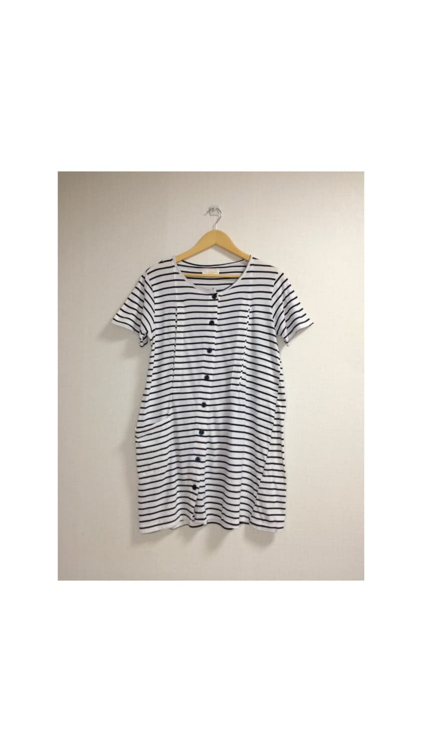 빈티지 화이트 네이비 스트라이프 원피스 튜닉 상품이미지1