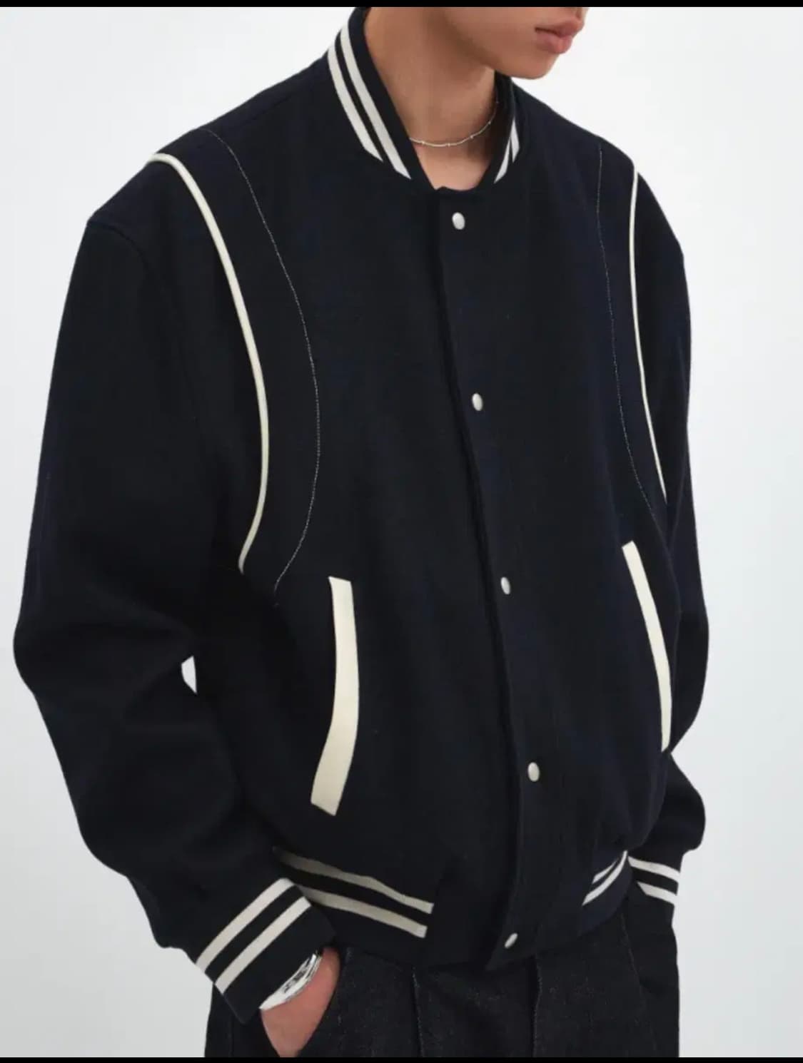 라벨아카이브 바시티 자켓 네이비 상품이미지1