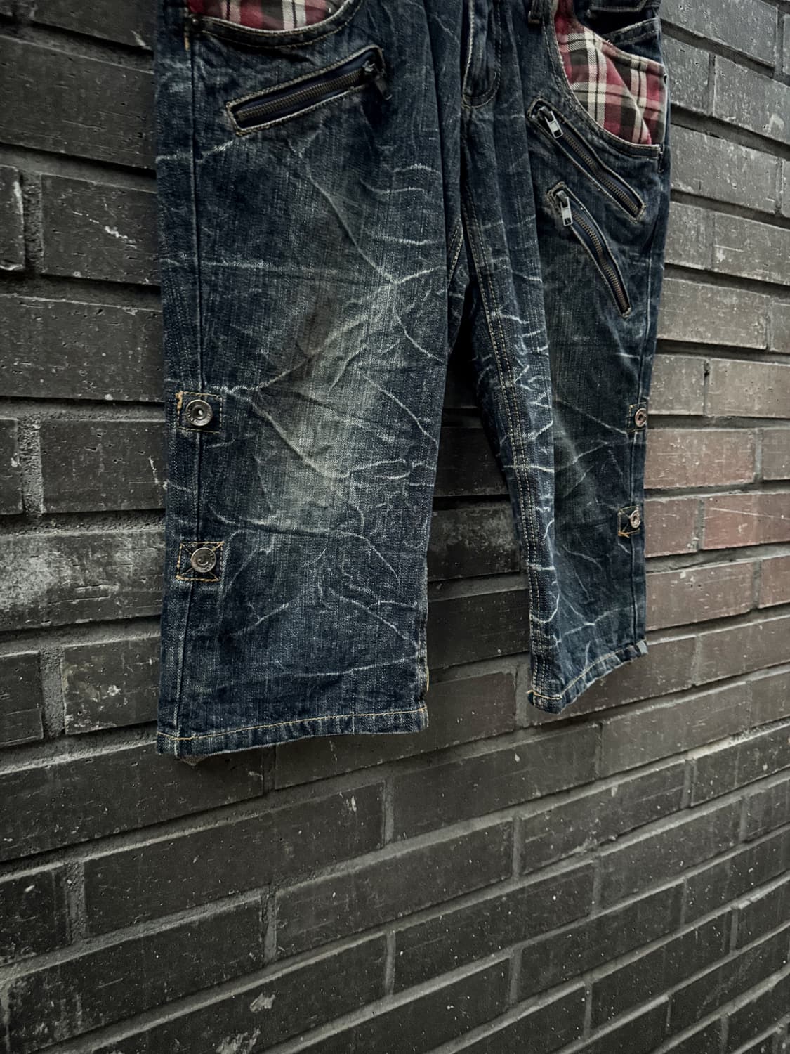Double belt check patchwork denim shorts 상품이미지5
