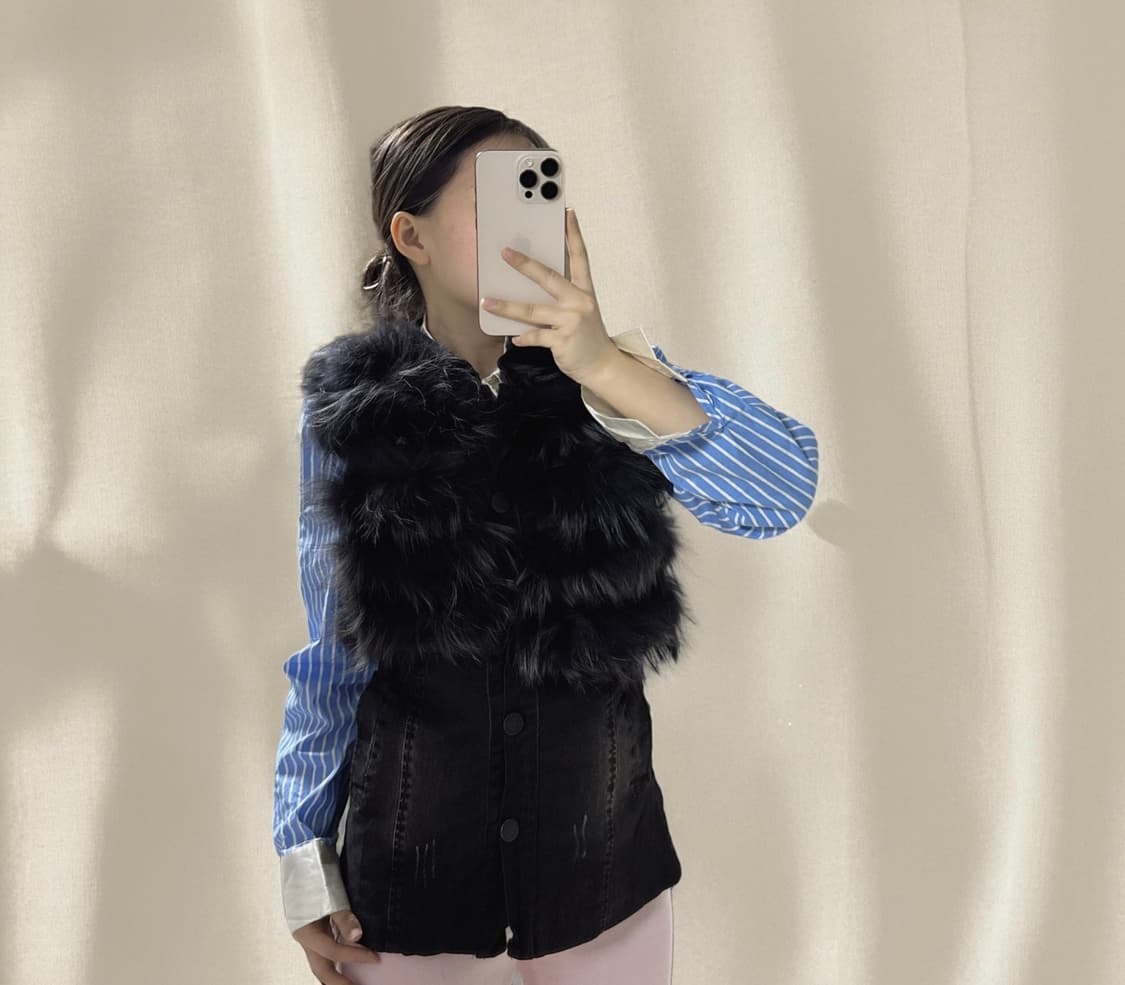 빈티지 emily 데님 라쿤퍼 조끼 베스트 상품이미지5