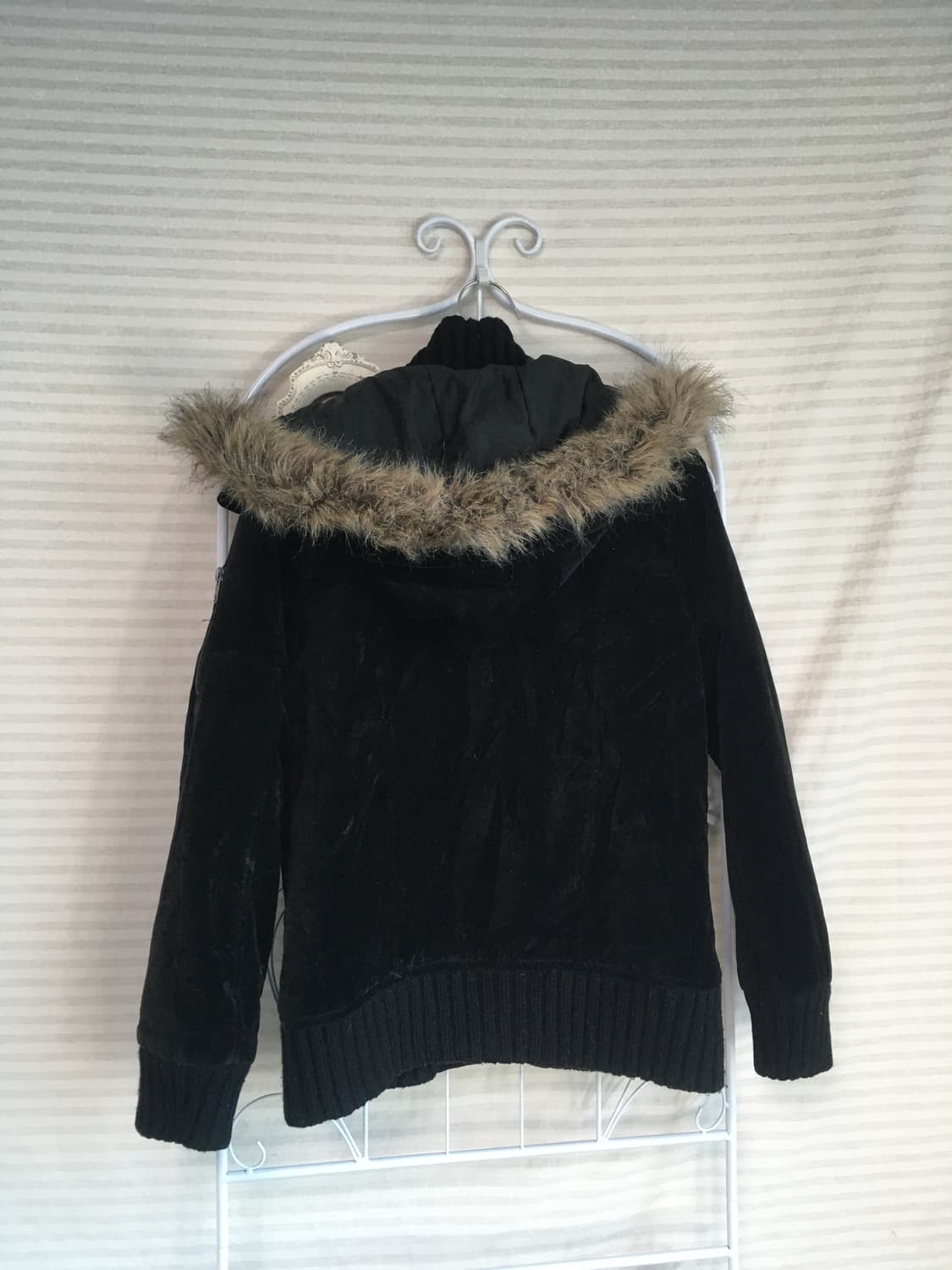 Y2K 블랙 벨루아 펑크 퍼 후드 블루종 상품이미지7