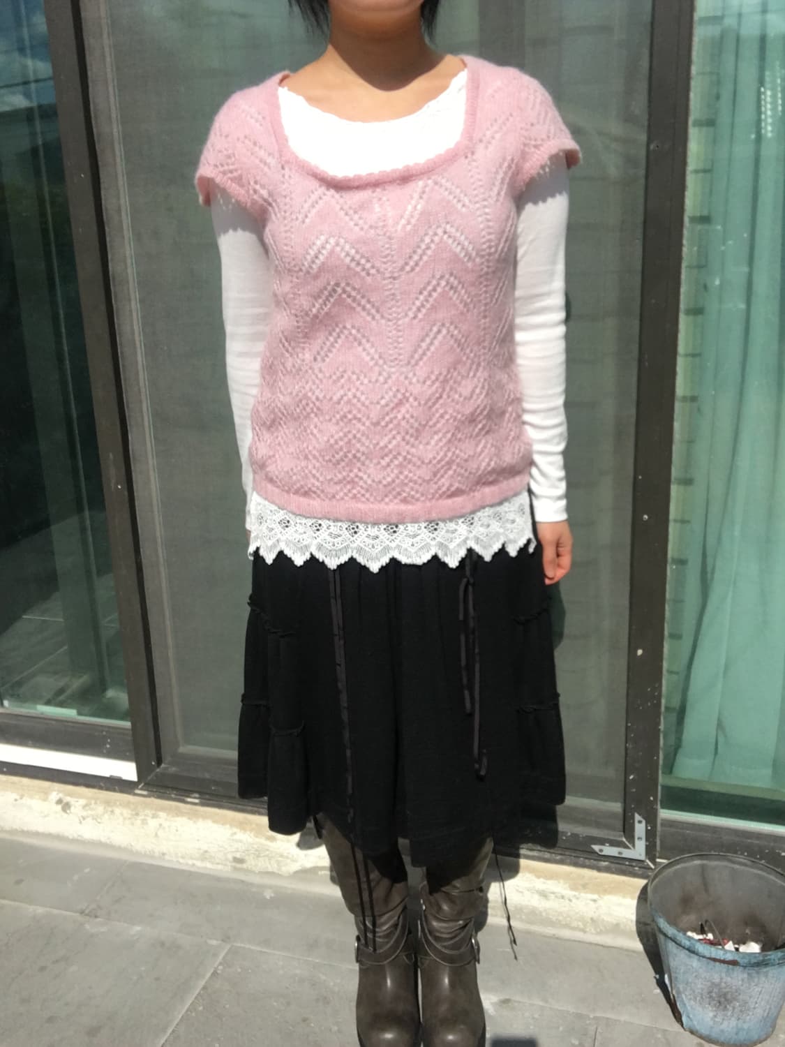 레이스 슬리브티 모헤어 반팔니트 일본빈티지 코디세트 모리코디 상품이미지5