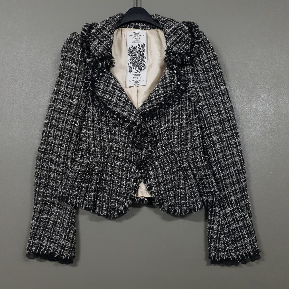 오즈세컨 레이스 블랙 튤립 울 실크 싱글 버튼 트위드 자켓 블랙 여성 S 상품이미지1