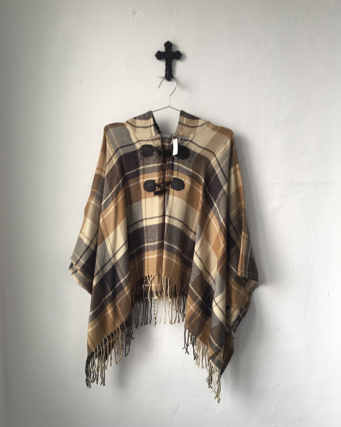Fringe point check pattern hood cape 상품이미지2