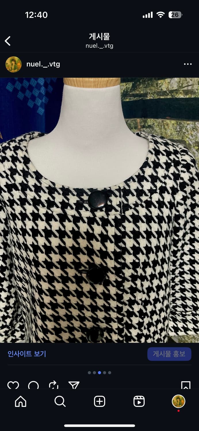 빈티지 하운드 체크 반코트 라운드넥 상품이미지3