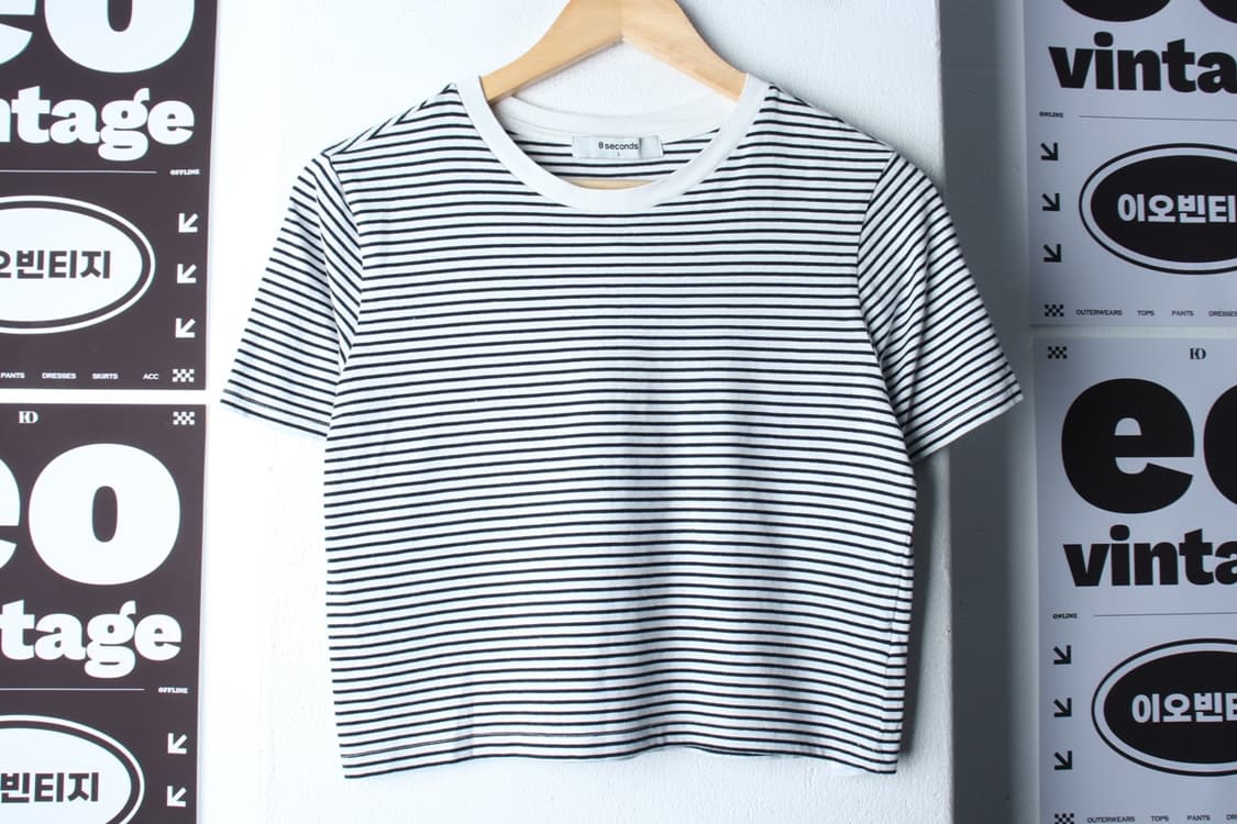 W(L-XL) 에잇세컨즈 반팔 티셔츠 스트라이프 화이트 크롭-H32741 상품이미지2
