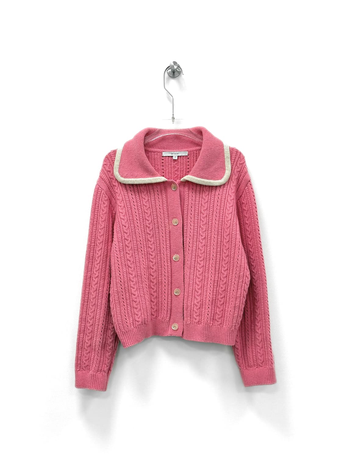 온앤온 핑크 카라 니트 가디건 상품이미지1