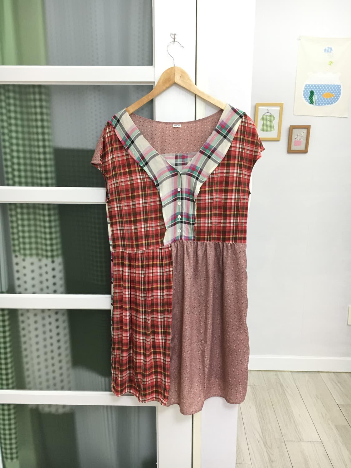 레드 체크 도트 원피스 상품이미지1