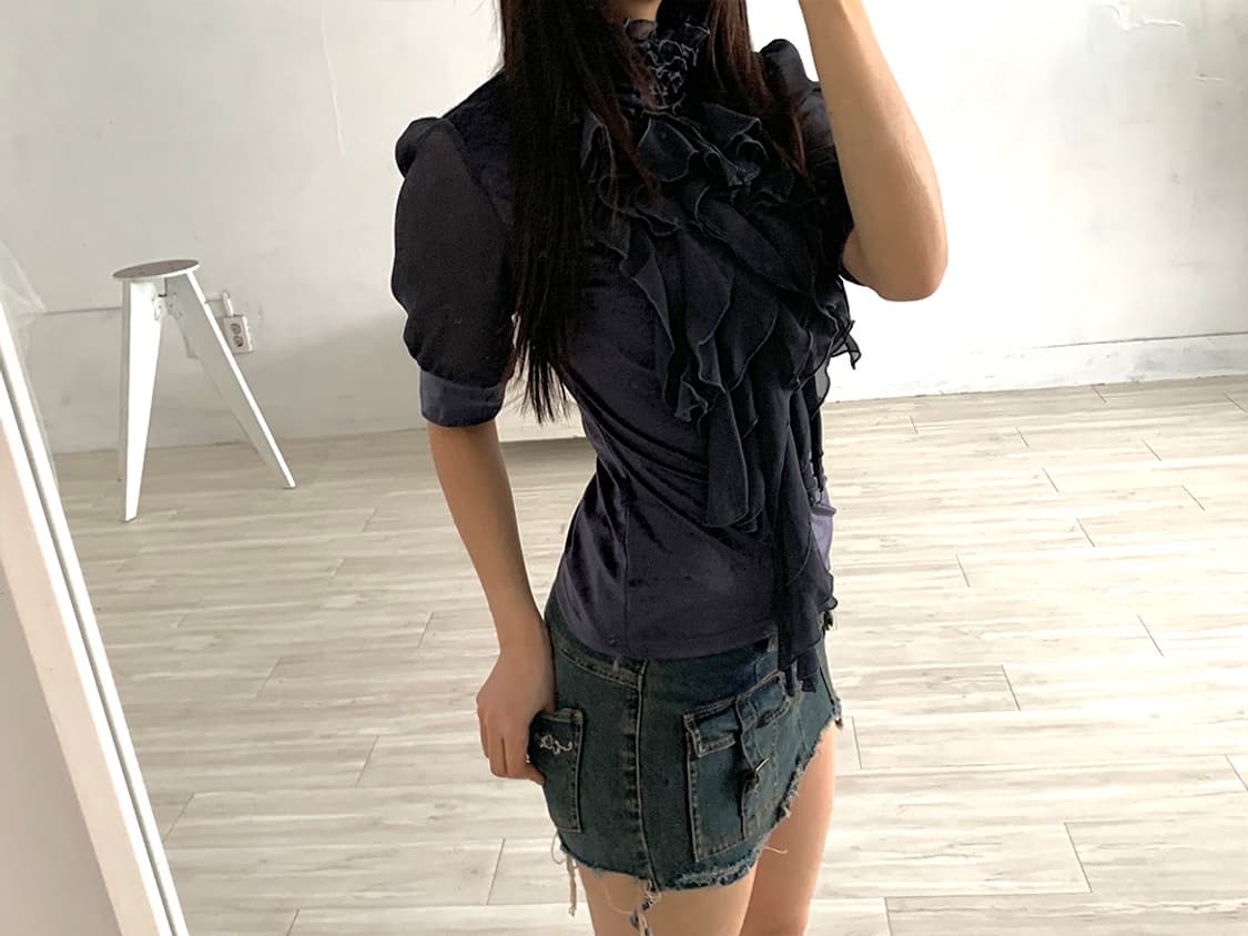 Muted purple ruffle velvet blouse 상품이미지5