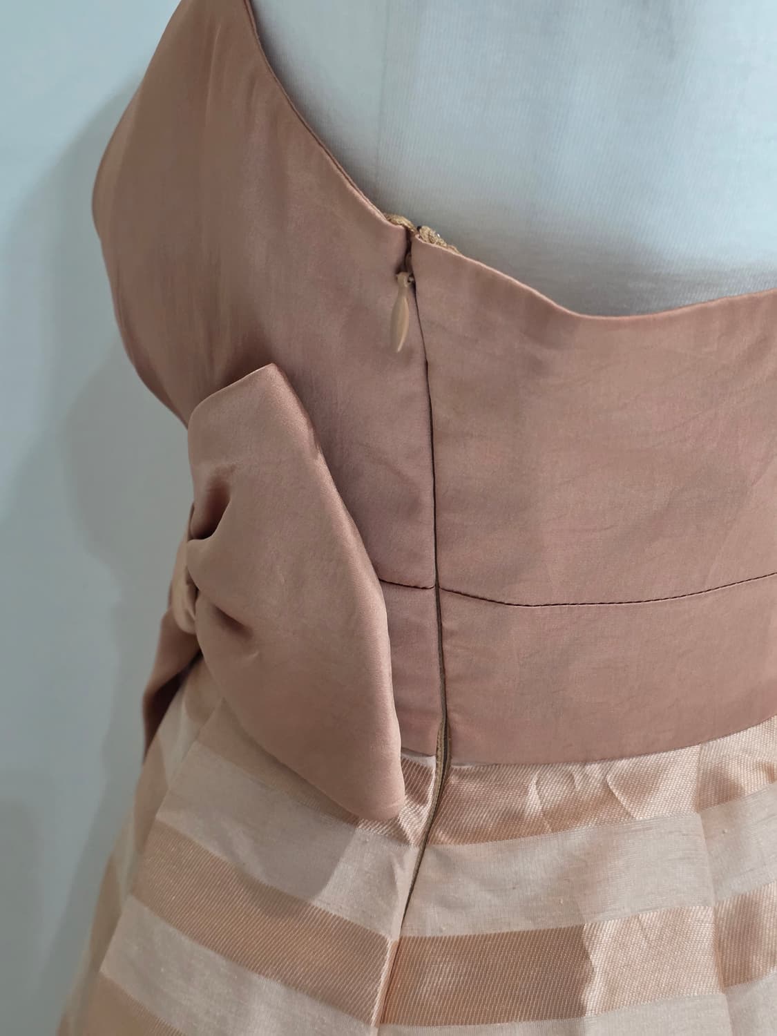 일본빈티지)빅리본 골드오렌지브라운 스트라이프 코르셋 새틴파티걸드레스 상품이미지4