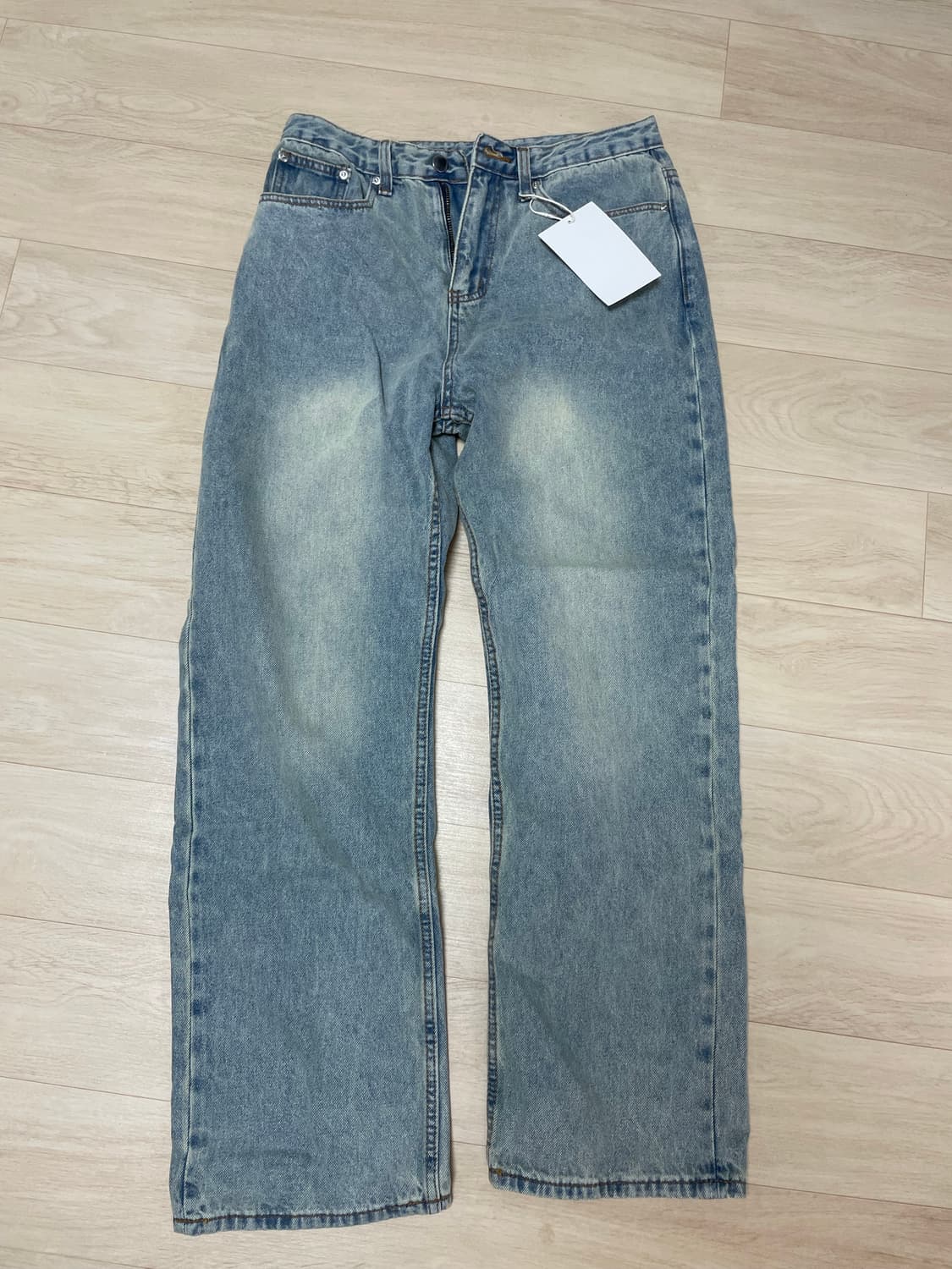 트릴리온 바이오스톤 워싱 와이드 데님 팬츠 (BEIGE BLUE) 상품이미지2