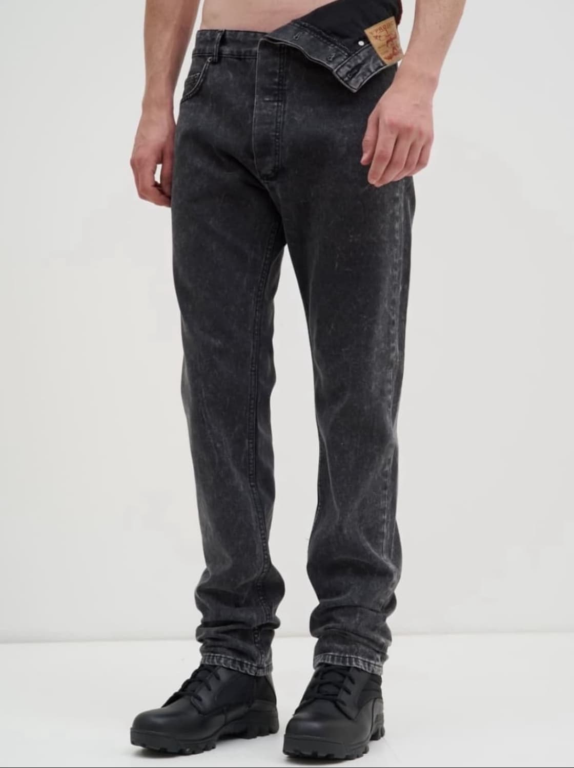 y/project 비대칭 웨이스트 데님 흑청 상품이미지1