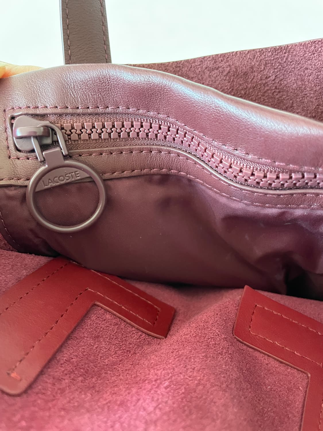 라코스테(LACOSTE) 레더 레드&버건디 토트백 상품이미지9