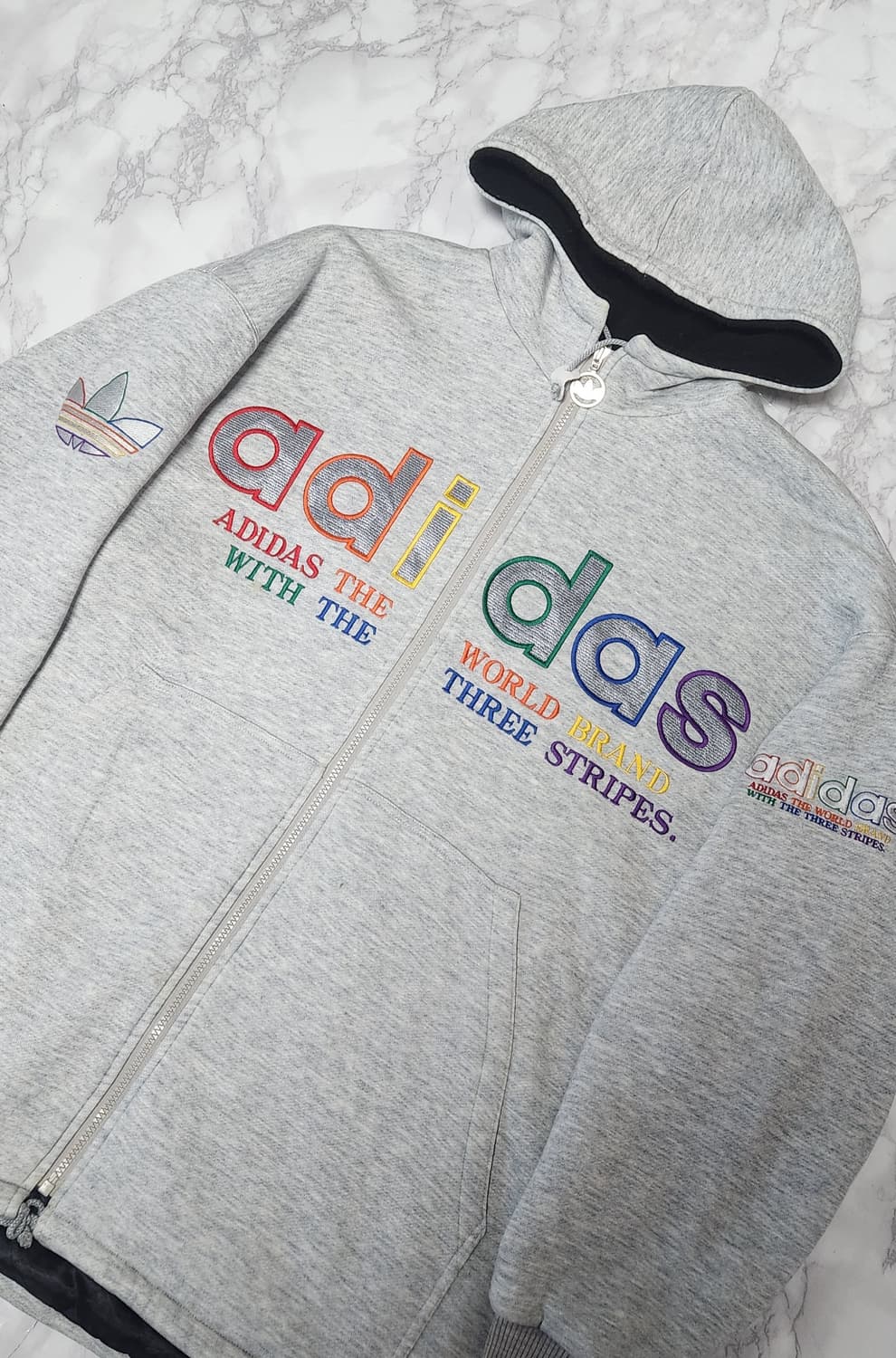 아디다스x데상트 앞 뒤 빅로고 90s 올드스쿨 양털 후드집업 자켓 상품이미지5