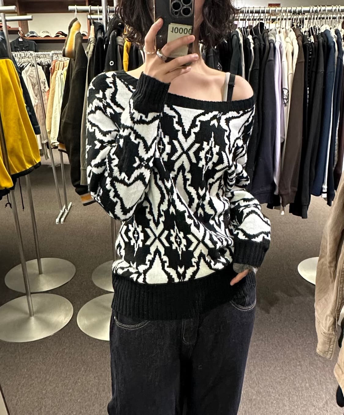 M)Cecil McBee vintage 여성 루즈넥 패턴 니트 스웨터 상품이미지1